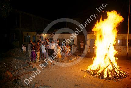 Holi Festival bonfire in India.