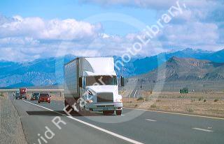 Truck traffic on Interstate 80 near Lovelock, Nevada.