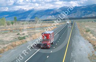 Truck traffic on Interstate 80 near Lovelock, Nevada.