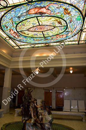 Fordyce historic bath house interior with stained glass ceiling in Hot Springs, Arkansas.historic, historic buildings, historic town, bath house, bathhouse, hot springs, arkansas, hot springs national park, fordyce, headquarters