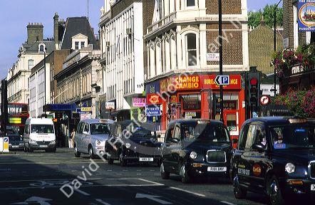 Taxi's on the streets of London, England.
