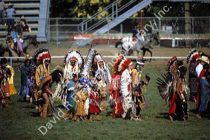 Nez Perce Native American Indians paricipate in a ceremonial parade at Pendelton, Oregon.
