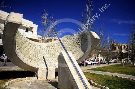 Sundial sculpture that tells both the time and the date in Palma de Majorca, Spain.