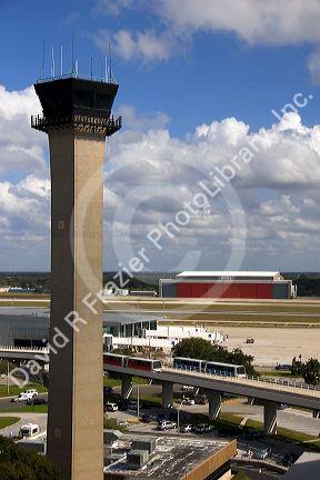 Control tower and monorail at the Tampa International Airport, Tampa, Florida.