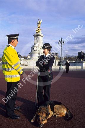 Police dog and officers in London, England.