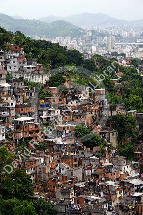 Hillside favela in Rio de Janeiro, Brazil. These slums are home to thousands of poor people squatting on the public land.