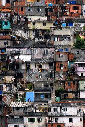 Hillside favela in Rio de Janeiro, Brazil. These slums are home to thousands of poor people squatting on public land.