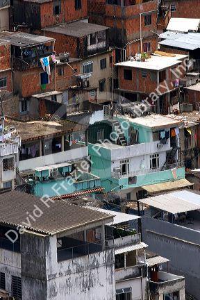 Hillside favela in Rio de Janeiro, Brazil. These slums are home to thousands of poor people squatting on public land.