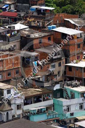 Hillside favela in Rio de Janeiro, Brazil. These slums are home to thousands of poor people squatting on public land.