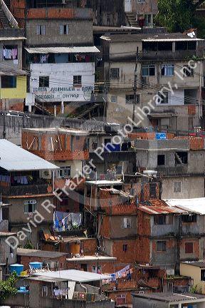 Hillside favela in Rio de Janeiro, Brazil. These slums are home to thousands of poor people squatting on public land.