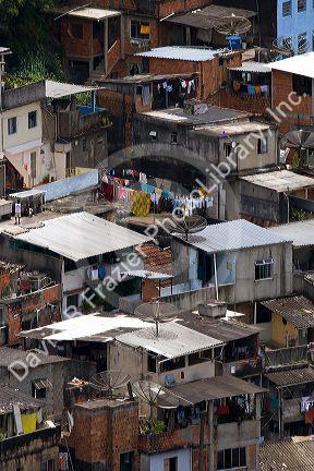 Hillside favela in Rio de Janeiro, Brazil. These slums are home to thousands of poor people squatting on public land.