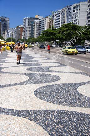 Wave pattern sidewalk at the Copacabana Beach in Rio de Janeiro, Brazil.