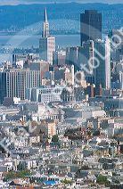 Downtown San Francisco, California.  City Hall dome in center in this view from twin peaks. 