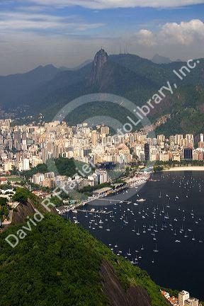 View of Rio de Janeiro from a cable car on Sugarloaf Peak, Brazil.