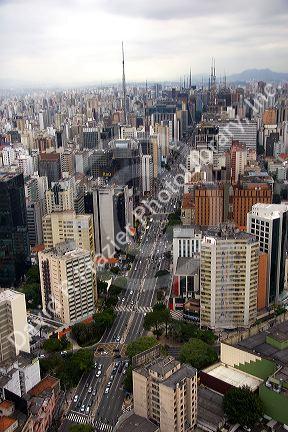 Aerial view of the Avenida Paulista and Sao Paulo, Brazil.