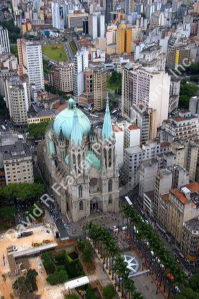 Aerial view of the Sao Paulo Municipal Cathedral in Brazil.