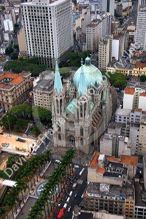 Aerial view of the Sao Paulo Municipal Cathedral in Brazil.