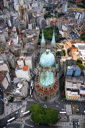 Aerial view of the Sao Paulo Municipal Cathedral in Brazil.