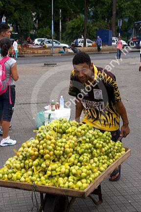 A street vendor selling fruit in Sao Paulo, Brazil.