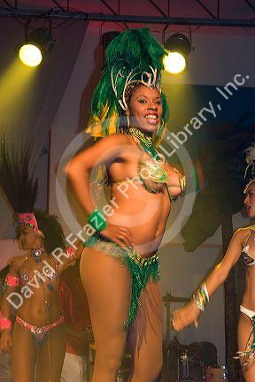 Brazilian women from a Samba dance school perform at a nightclub in Sao Paulo, Brazil.
