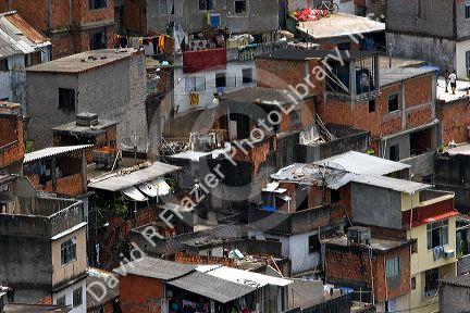 Hillside favela in Rio de Janeiro, Brazil. These slums are home to thousands of poor people squatting on public land.