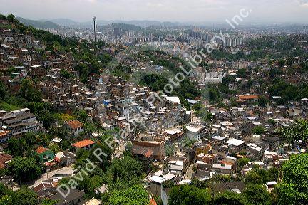 Hillside favela in Rio de Janeiro, Brazil. These slums are home to thousands of poor people squatting on public lands.