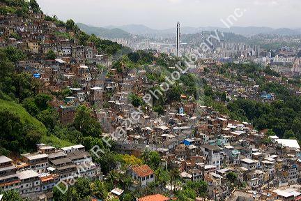 Hillside favela in Rio de Janeiro, Brazil. These slums are home to thousands of poor people squatting on public land.