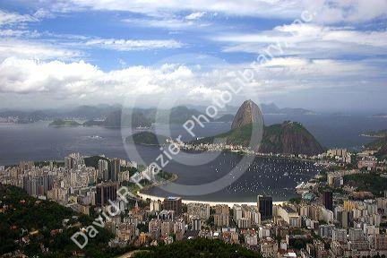 A panoramic view of Rio de Janeiro and Sugarloaf Peak, Brazil.