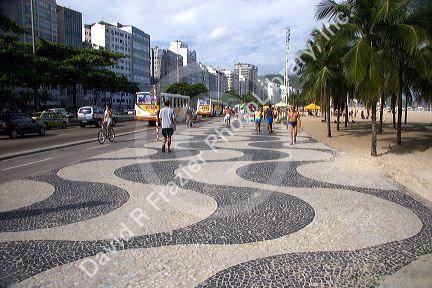 Trademark wave sidewalk of Copacabana Beach in Rio de Janeiro, Brazil.