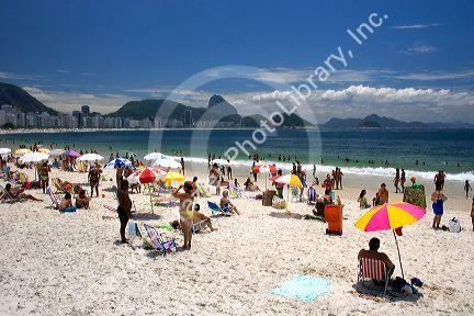 Visitors at the Copacabana Beach in Rio de Janeiro, Brazil.