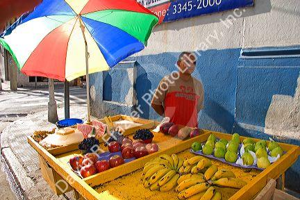 Street vendor selling fruit in Sao Paulo, Brazil.