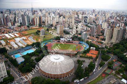 Aerial view of st‡dio êcaro de Castro Mello e Gin‡sio do ibirapuera in Sao Paulo, Brazil.