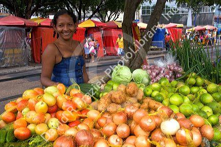 Street vendor selling produce in Manaus, Brazil.