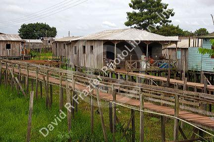 Houses on stilts in the Amazon, Brazil.