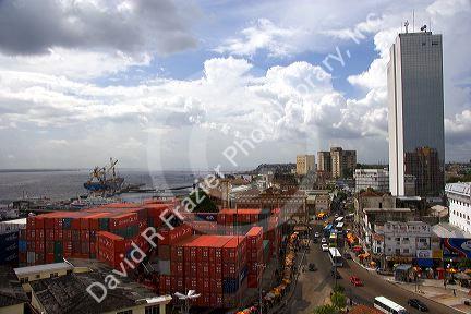 Containers and ships at the port in Manaus, Brazil.
