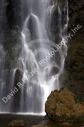 One of the Trois Cascades, a waterfall on the island of Tahiti.