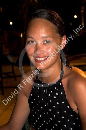 Portrait of a woman from New Zealand vacationing on the island of Moorea. MR
