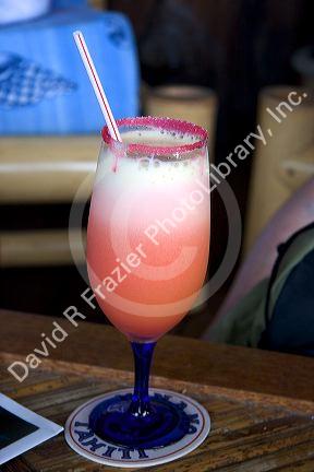 A tropical beverage at a restaurant on the island of Moorea.