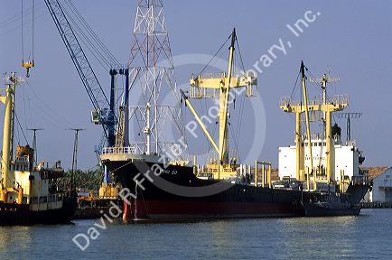 Cargo ship on the Saigon River in Vietnam.