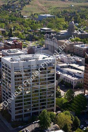 Aerial view of the One Capitol Center Building in downtown Boise, Idaho.