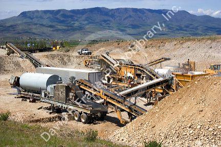 Rock crusher and conveyor belts at a gravel pit near Emmett, Idaho.