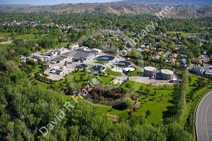 Aerial view of a sewage treatment plant in Boise, Idaho.