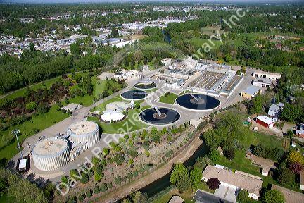 Aerial view of a sewage treatment plant in Boise, Idaho.