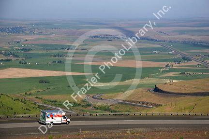 Uhaul moving truck traveling on Interstate 84 near Pendleton, Idaho.