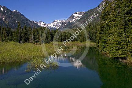 Scenic view of the Washington Cascade Mountains near Snoqualmie, Washington.