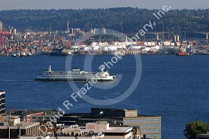 Washington State Ferry Boat in Elliott Bay at Seattle, Washington.