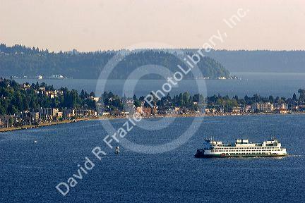 Washington State Ferry Boat in Elliott Bay at Seattle, Washington.