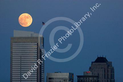 Full moon over the city of Seattle, Washington and the Two Union Square Building.