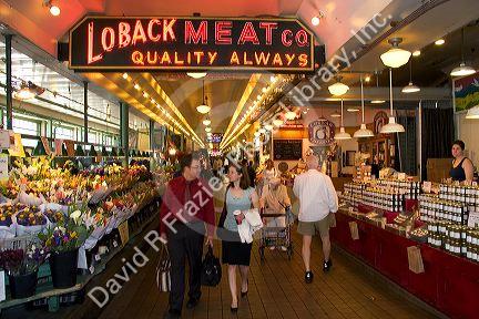 Interior of the Pike Place Market in Seattle, Washington.