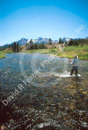 Fly fishing Valley Creek in the Idaho Sawtooth National Forest near Stanley, Idaho.